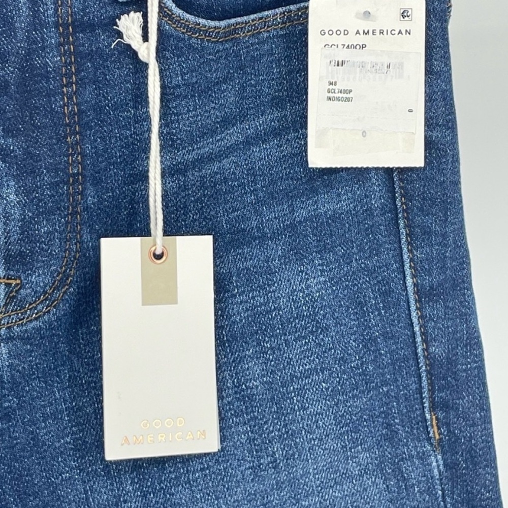 GOOD AMERICAN NWT GOOD CLASSIC 28” INSEAM RIPPED JEANS 0/25 HIGH RISE IN BLUE - Picture 10 of 14